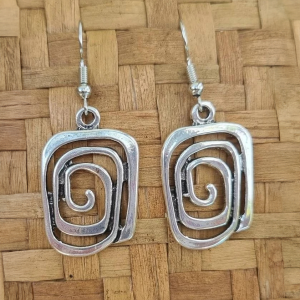Silver Tone Rectangle Spiral Dangle Earrings - Image 3