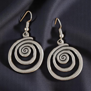 Silver Tone Swirl Spiral Dangle Drop Earrings - Image 1