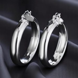 925 Silver Filled Round Chunky Hoop Earrings - Image 1