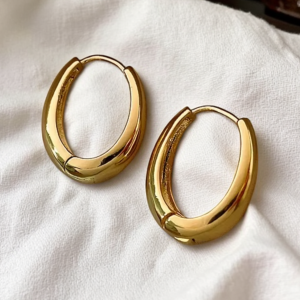 Gold Tone Simple Chunky Hoop Earrings - Image 1