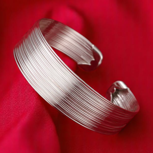 925 Silver Filled Lines Adjustable Cuff Bracelet - Image 1