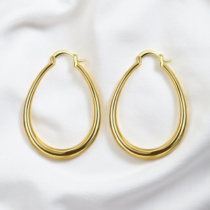 Gold Plated Smooth Oval Hoop Earrings - Image 1