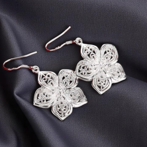 925 Silver Filled Hollow Flower Earrings - Image 1