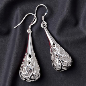 925 Silver Filled Hollow Teardrop Drop Dangle Earrings - Image 1