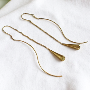 Long Teardrop Gold Tone Threader Earrings - Image 1