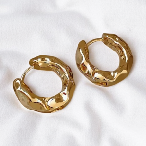 Gold Tone Textured Huggie Hoop Earrings - Image 1
