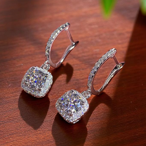 Square Crystal Dangle Earrings - Image 1